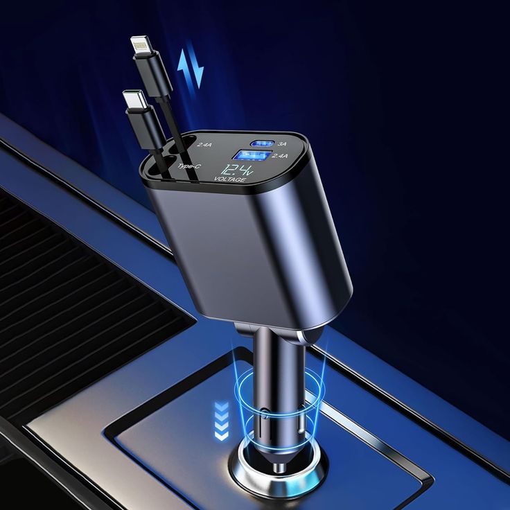 120W 4 in 1 Retractable Car Charger,Super Fast Charge Car Phone Charger,Retractable Cables & 2 USB Ports Car Adapter for Android Phones & iPhone 16/15/14/13/12/11 Pro Max,Xr,Ipad,Pixel