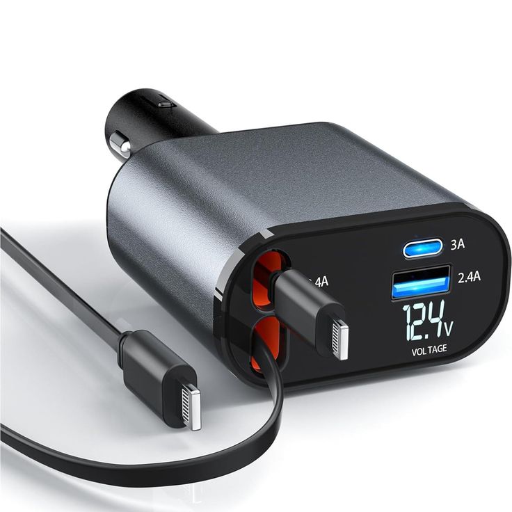 120W 4 in 1 Retractable Car Charger,Super Fast Charge Car Phone Charger,Retractable Cables & 2 USB Ports Car Adapter for Android Phones & iPhone 16/15/14/13/12/11 Pro Max,Xr,Ipad,Pixel