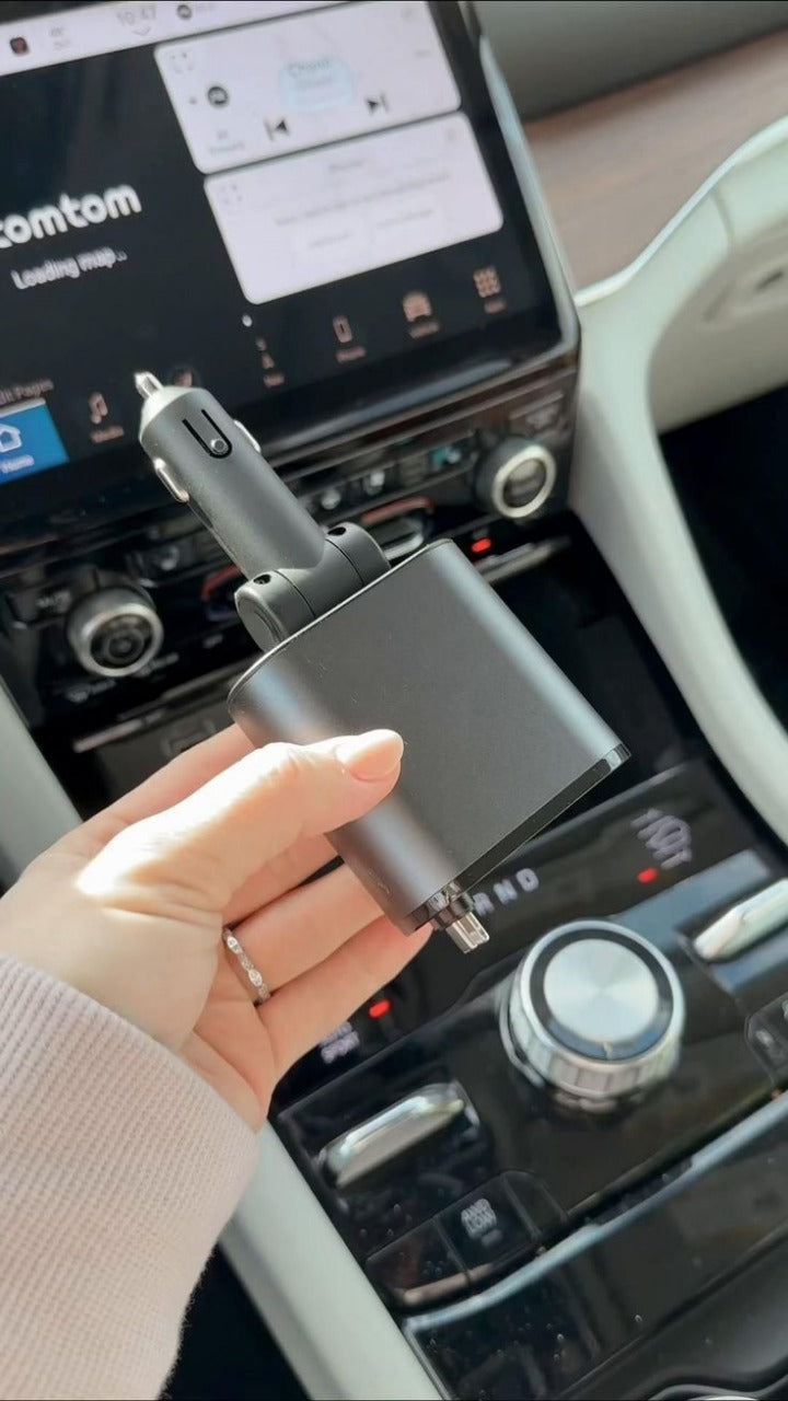120W 4 in 1 Retractable Car Charger,Super Fast Charge Car Phone Charger,Retractable Cables & 2 USB Ports Car Adapter for Android Phones & iPhone 16/15/14/13/12/11 Pro Max,Xr,Ipad,Pixel